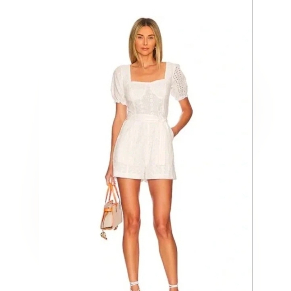 BLANKNYC‎ Puff Sleeve Eyelet Romper in White Size Small NWT